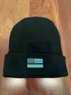 Thin Blue Line Flag Black Beanie